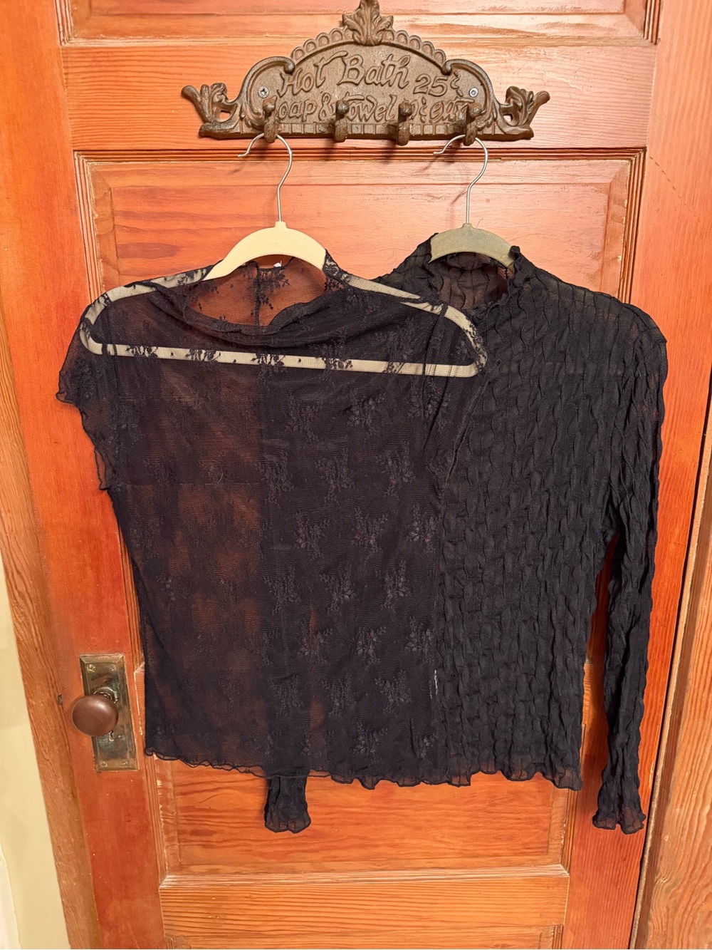 2 Black Sheer and Textured Long-Sleeve & short sleeve Women’s Tops